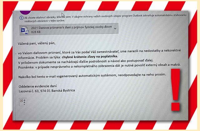 Pozor na podvodné emaily o nedostatkoch v daňovom priznaní. Finančná správa upozorňuje, že nie je odosielateľom