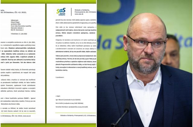 Vážený pán premiér, milý Edo. Píše Sulík v liste Hegerovi a zopakoval požiadavku SaS