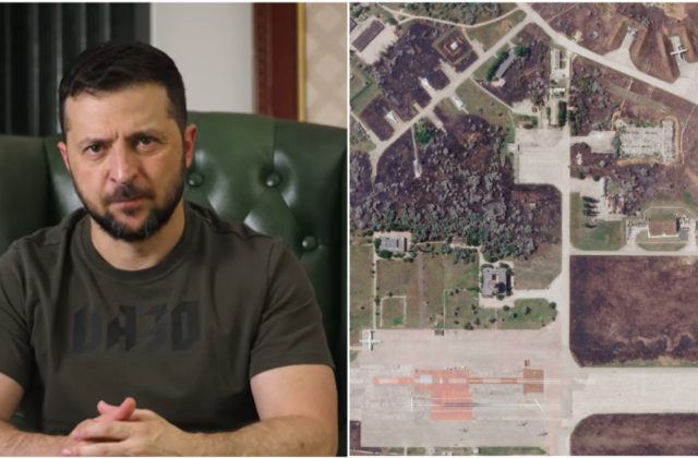 Poškodenie leteckej základne na Kryme ukazujú satelitné zábery, Zelenskyj je odhodlaný získať polostrov späť (video+foto)