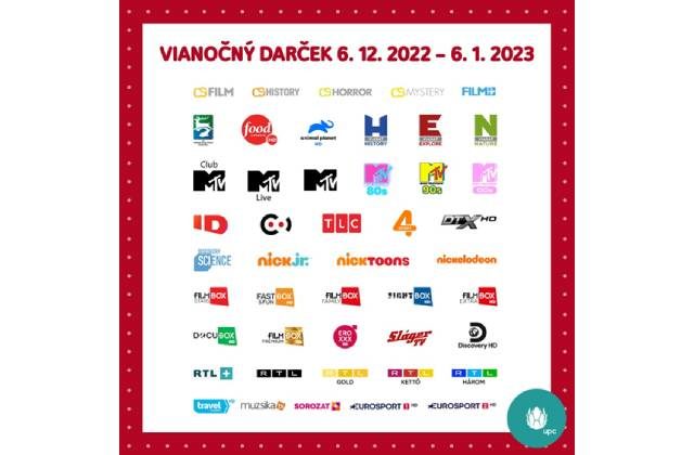 Vianočný darček pre TV zákazníkov UPC – voľné vysielanie 45 staníc pre všetkých od Mikuláša až do Troch kráľov