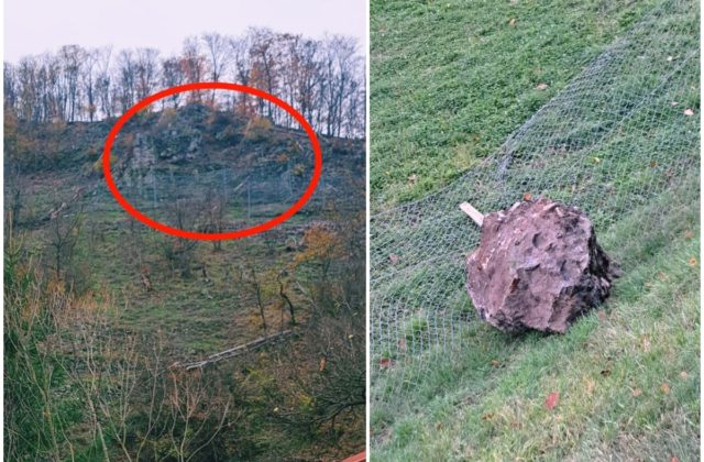 V Kozelníku platí mimoriadna situácia, z útesu nad cestou sa uvoľnili balvany (foto)