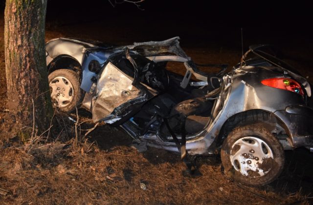 Mladý vodič neprispôsobil svoju rýchlosť povrchu vozovky, dostal šmyk a náraz do stromu neprežil (foto)